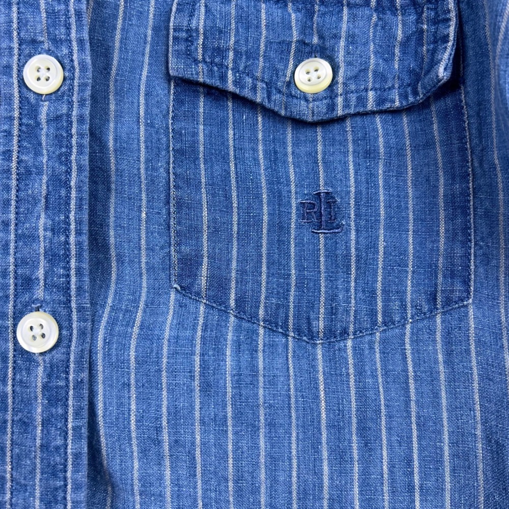 Vintage Lauren Ralph Lauren Sleeveless Shirt  Women Pinstripe Linen 6 Hong Kong - Picture 3 of 9
